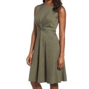 Caslon Army Green Ruched Twisted Knot Front Dress